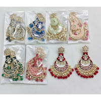Rajwadi Collection Elegant Kundan and Pearl  Meenakari Dangler Earrings