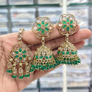 Rajwadi Collection Royal Heritage Crystal And Pearl Jhumki Earrings With Maangtikka