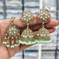 Rajwadi Collection Royal Heritage Crystal And Pearl Jhumki Earrings With Maangtikka