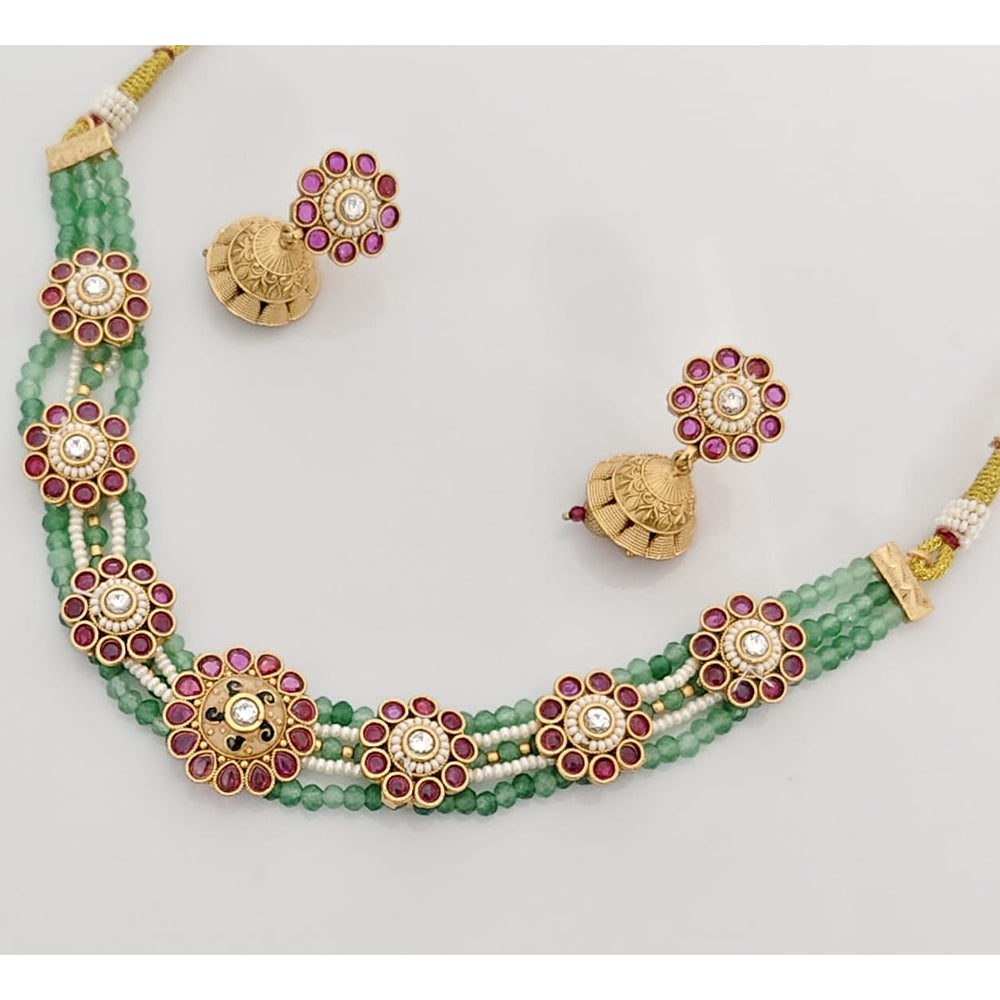 Rajwadi Collection Elegant Pota Stone And Pearl Necklace Set