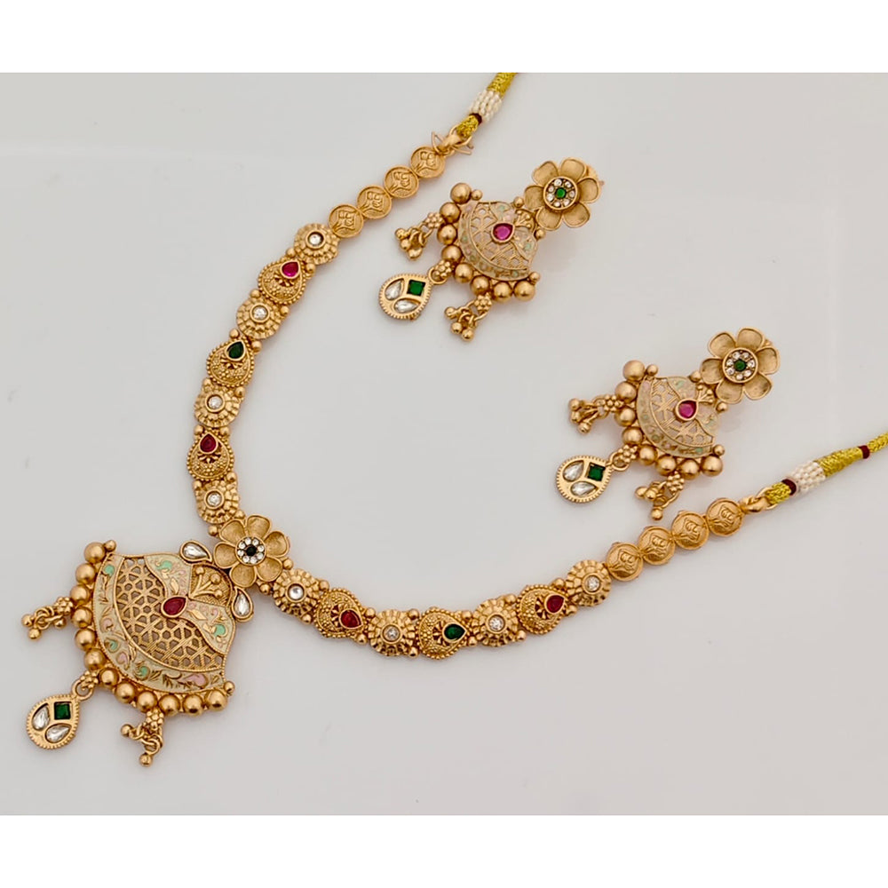 Rajwadi Collection Premium Pota Stone And Meenakari Ethnic Necklace Set