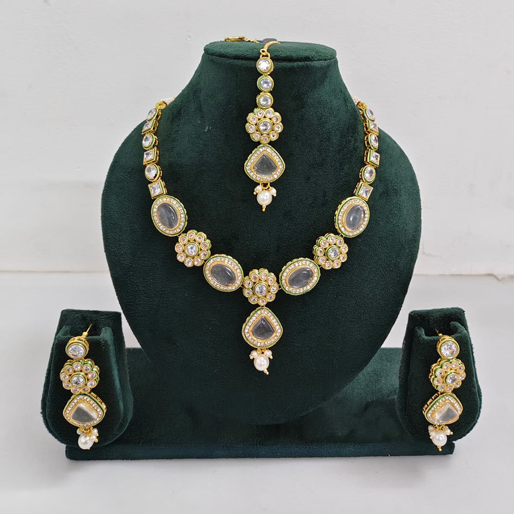 Rajwadi Collection Crystal Stone And Pearl Designer Necklace Set