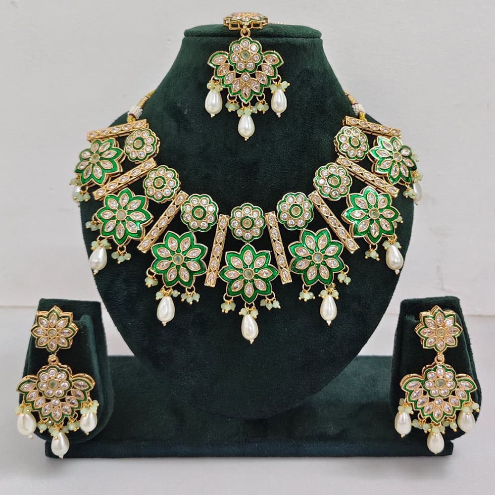 Rajwadi Collection Sparkling Crystal Stone And Pearl Meenakari Necklace Set
