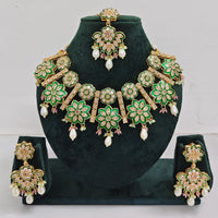 Rajwadi Collection Sparkling Crystal Stone And Pearl Meenakari Necklace Set