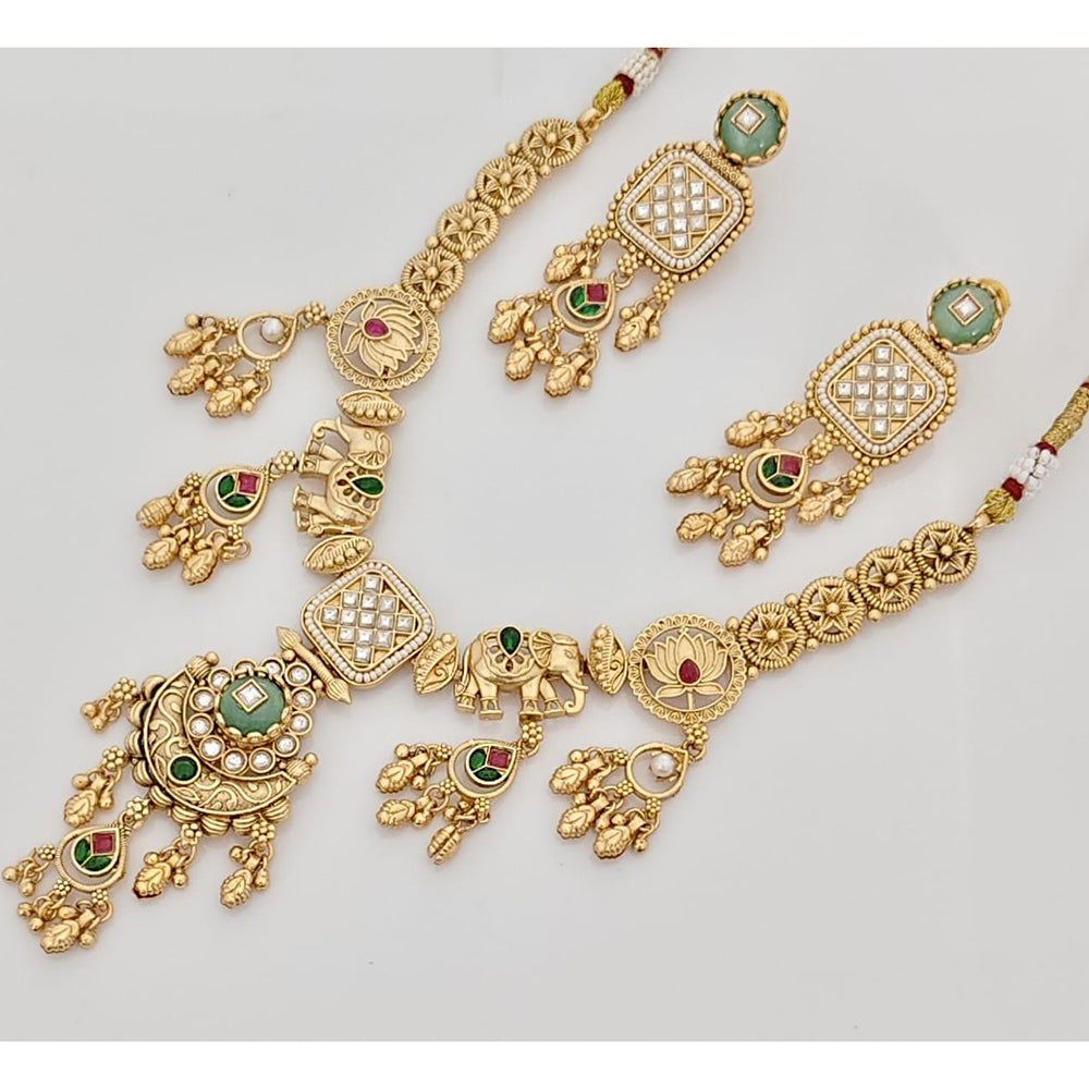 Rajwadi Collection Premium Pota Stone And Pearl Ethnic Necklace Set