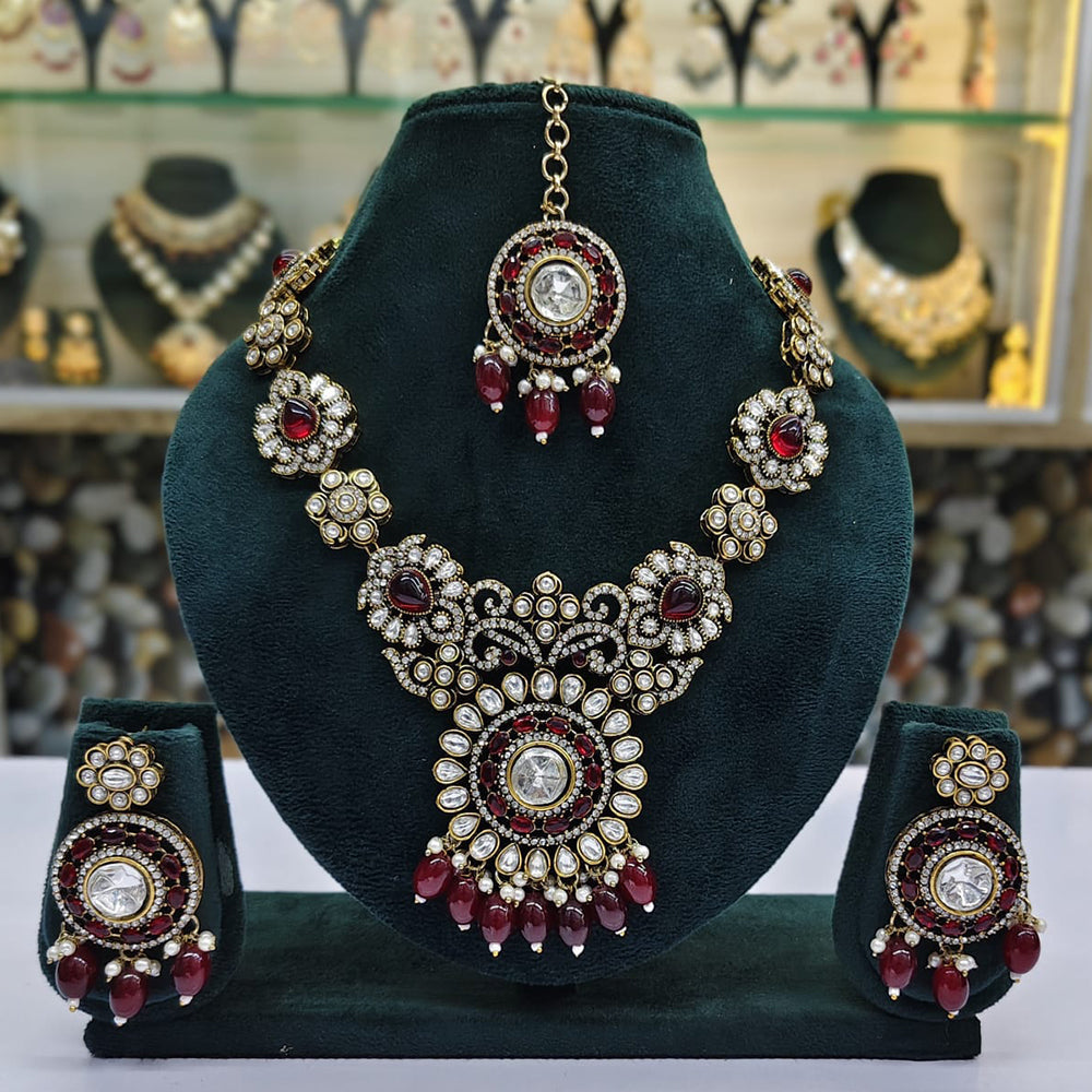 Rajwadi Collection Premium Pota And Austrain Pearl Ethnic Necklace Set