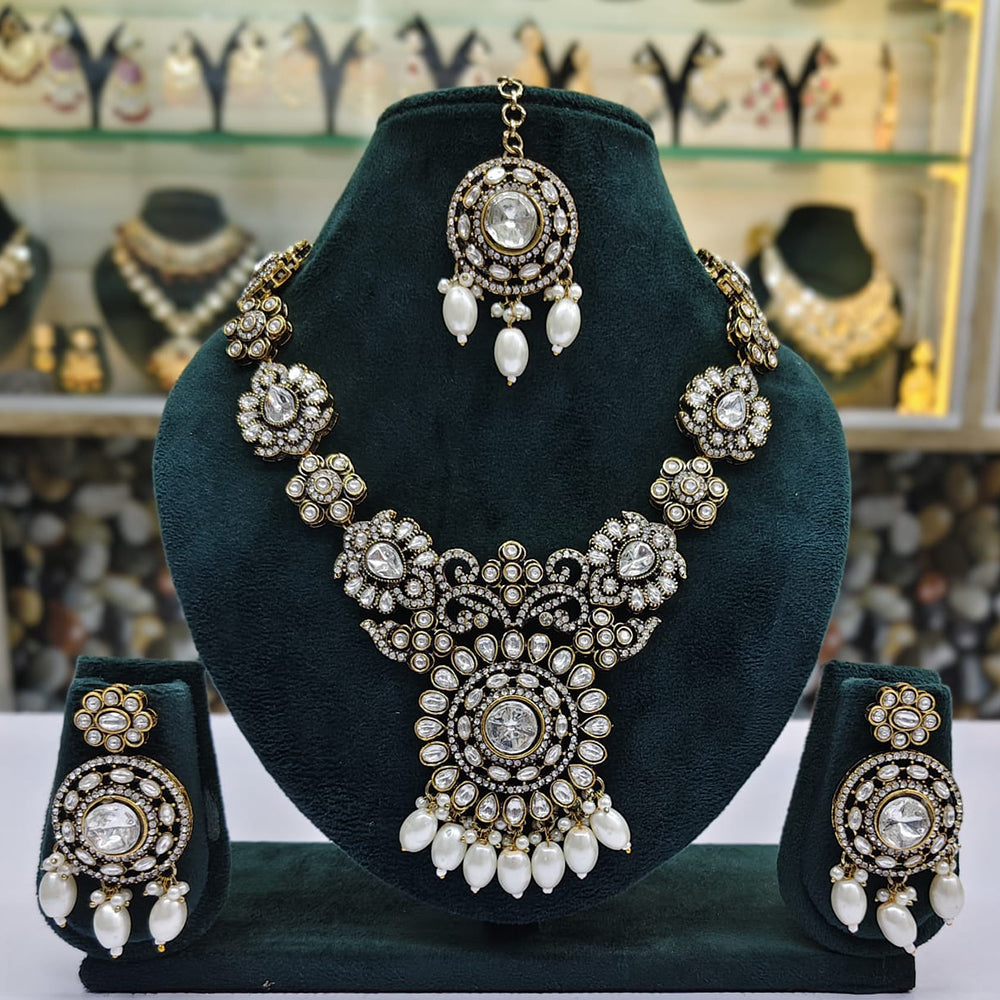 Rajwadi Collection Premium Pota And Austrain Pearl Ethnic Necklace Set