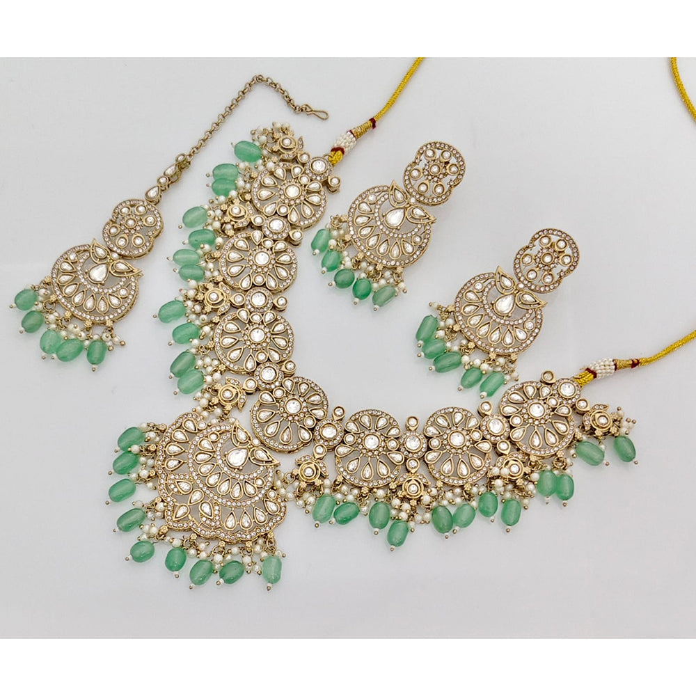Rajwadi Collection Sparkling Crystal Stone Beads And Pearl Necklace Set