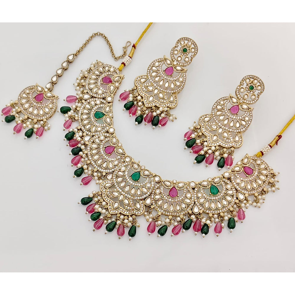 Rajwadi Collection Sparkling Crystal Stone Beads And Pearl Necklace Set
