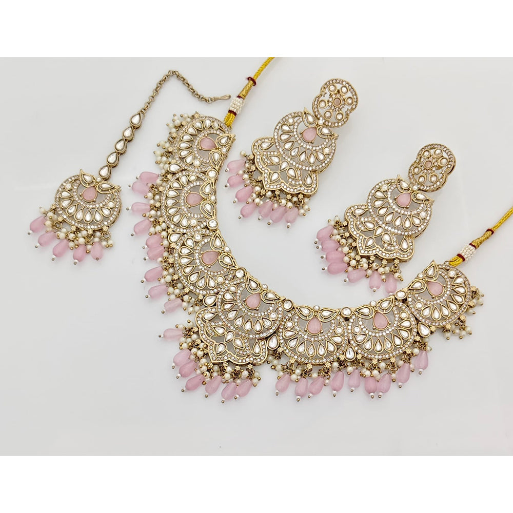 Rajwadi Collection Sparkling Crystal Stone Beads And Pearl Necklace Set