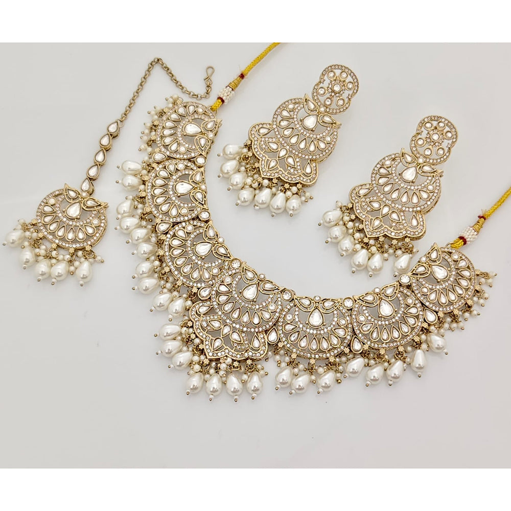 Rajwadi Collection Sparkling Crystal Stone Beads And Pearl Necklace Set