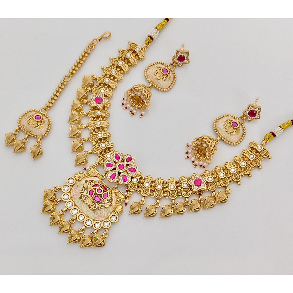 Rajwadi Collection Premium Pota Stone And Meenakari Ethnic Necklace Set