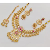 Rajwadi Collection Premium Pota Stone And Meenakari Ethnic Necklace Set 