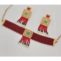 Rajwadi Collection Sparkling Crystal Stone And Pearl Choker Necklace Set 