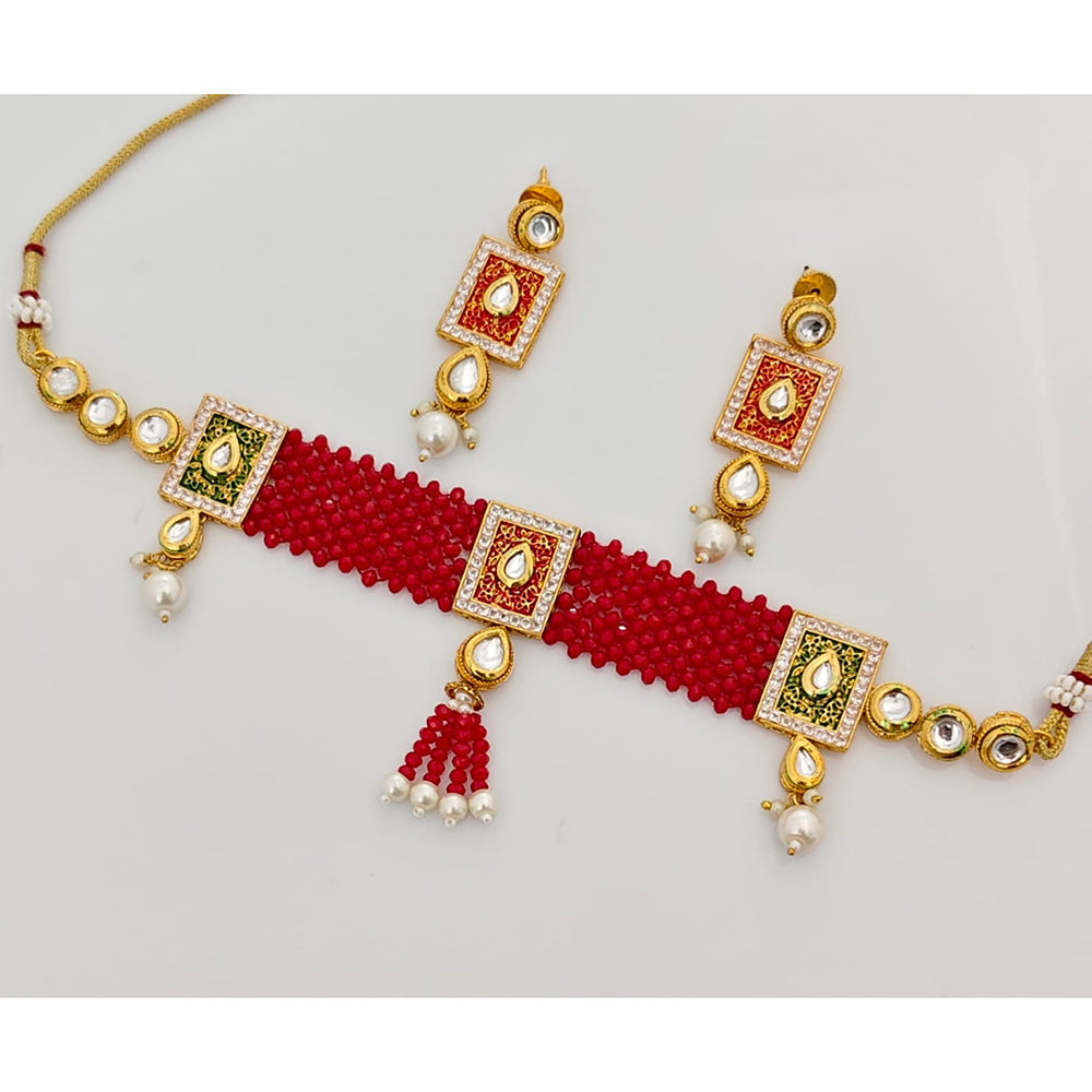 Rajwadi Collection Sparkling Kundan Stone And Pearl Choker Necklace Set