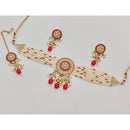 Rajwadi Collection Sparkling Crystal Stone And Pearl Choker Necklace Set