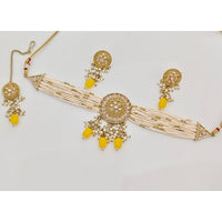 Rajwadi Collection Sparkling Crystal Stone And Pearl Choker Necklace Set