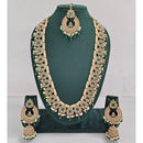 Rajwadi Collection Sparkling Crystal Stone And Pearl Long Necklace Set