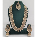 Rajwadi Collection Sparkling Crystal Stone And Pearl Long Necklace Set