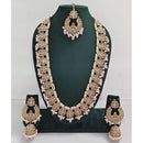 Rajwadi Collection Sparkling Crystal Stone And Pearl Long Necklace Set