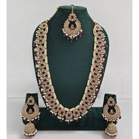 Rajwadi Collection Sparkling Crystal Stone And Pearl Long Necklace Set