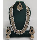 Rajwadi Collection Sparkling Crystal Stone And Pearl Long Necklace Set