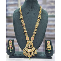 Rajwadi Collection Premium Pota Stone And Pearl Ethnic Long Necklace Set