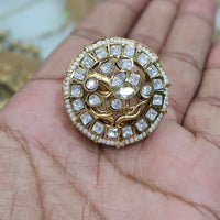 Rajwadi Collection Antique Finish Crystal Stone And Pearl Finger Ring