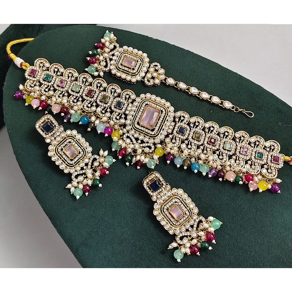 Rajwadi Collection Austrian Stone Pearl And Beads Choker Necklace Set