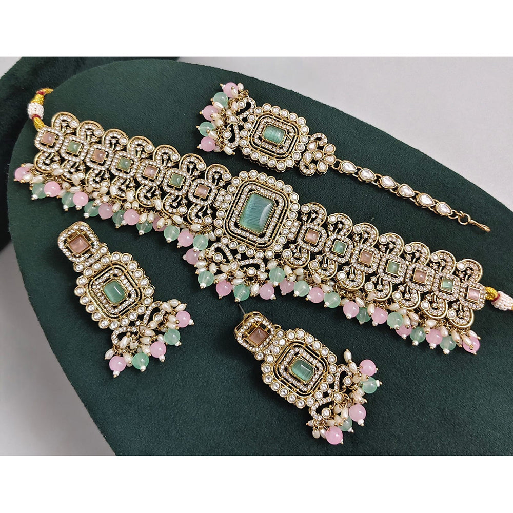 Rajwadi Collection Austrian Stone Pearl And Beads Choker Necklace Set