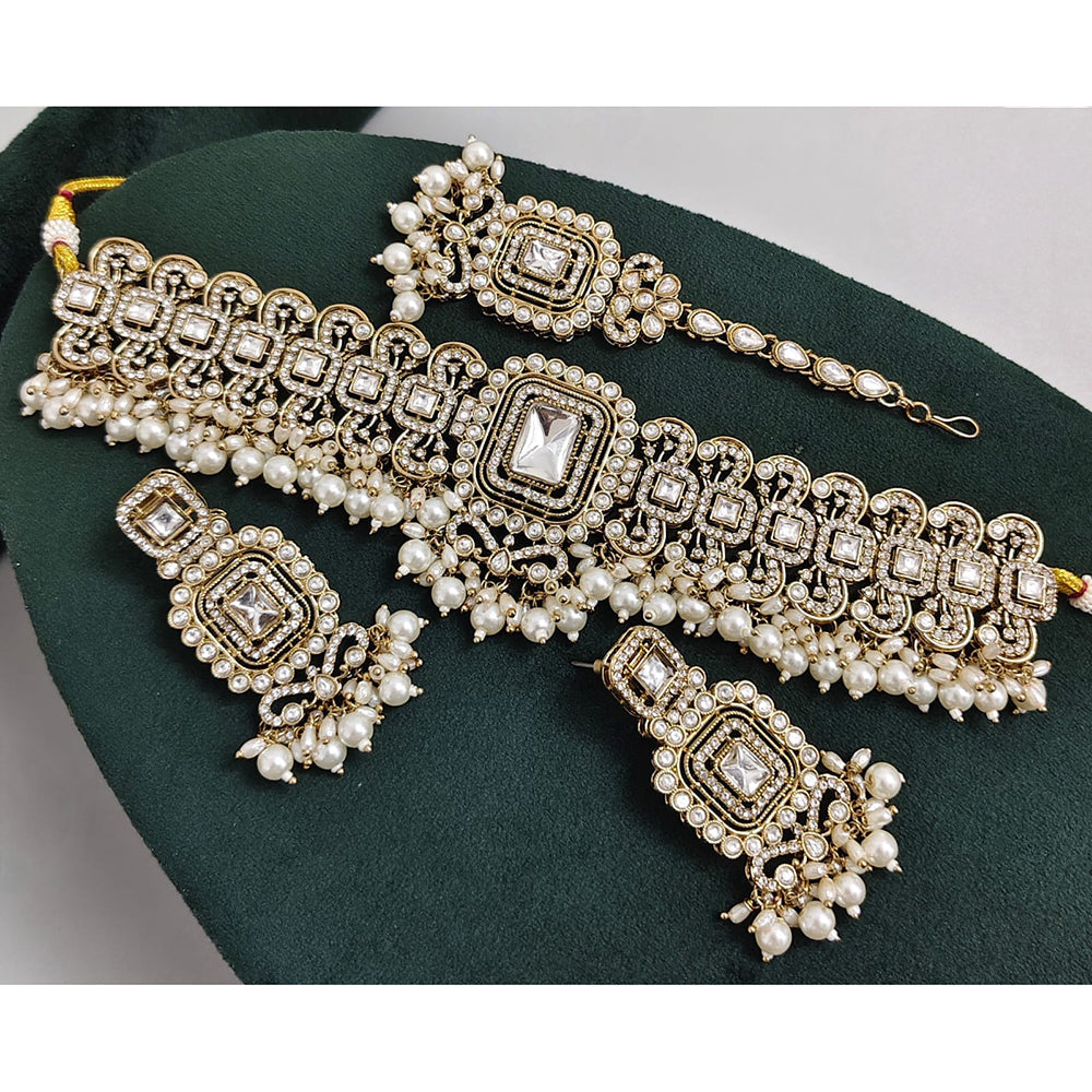 Rajwadi Collection Austrian Stone Pearl And Beads Choker Necklace Set