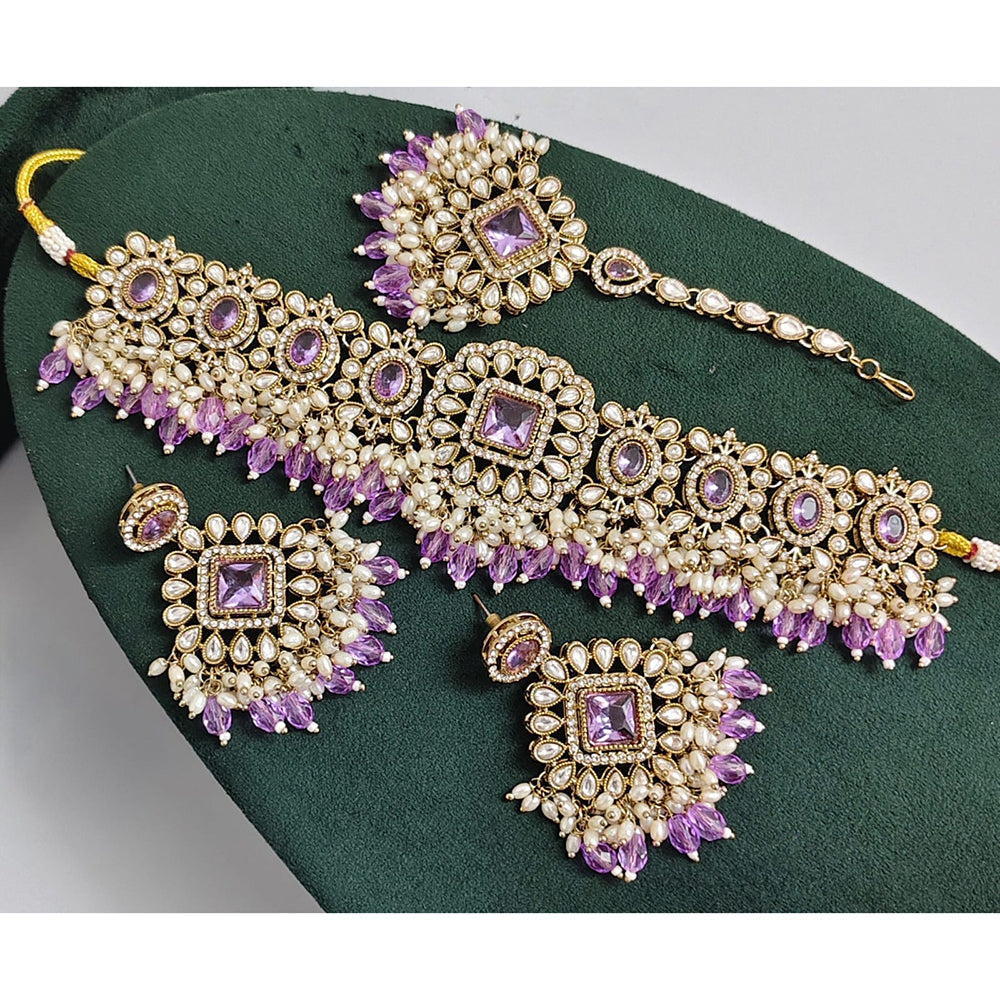 Rajwadi Collection Crystal Stone Pearl And Beads Choker Necklace Set