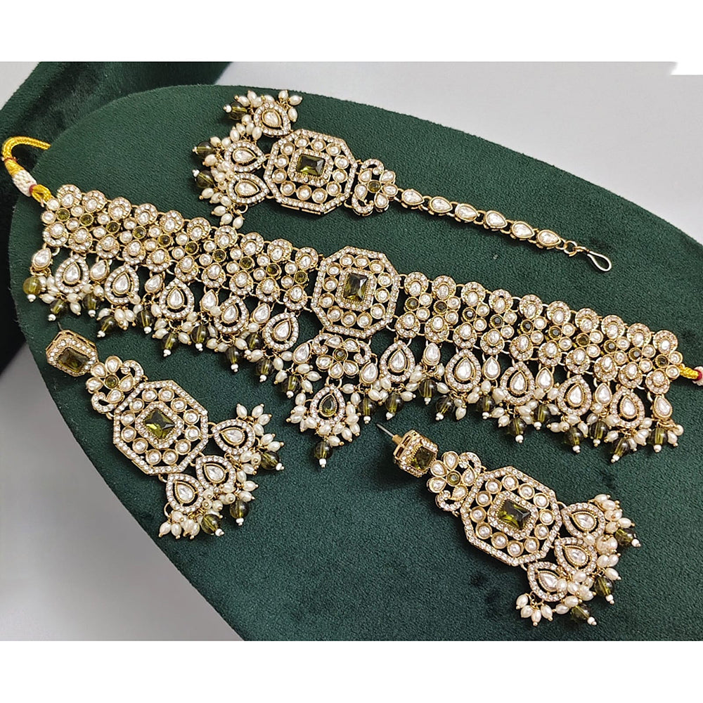 Rajwadi Collection Crystal Stone Pearl And Beads Choker Necklace Set