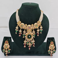Rajwadi Collection Premium Quality Pota Stone And Pearl Meenakari Necklace Set