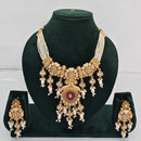 Rajwadi Collection Premium Quality Pota Stone And Pearl Meenakari Necklace Set