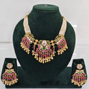 Rajwadi Collection Premium Quality Pota Stone And Pearl Necklace Set