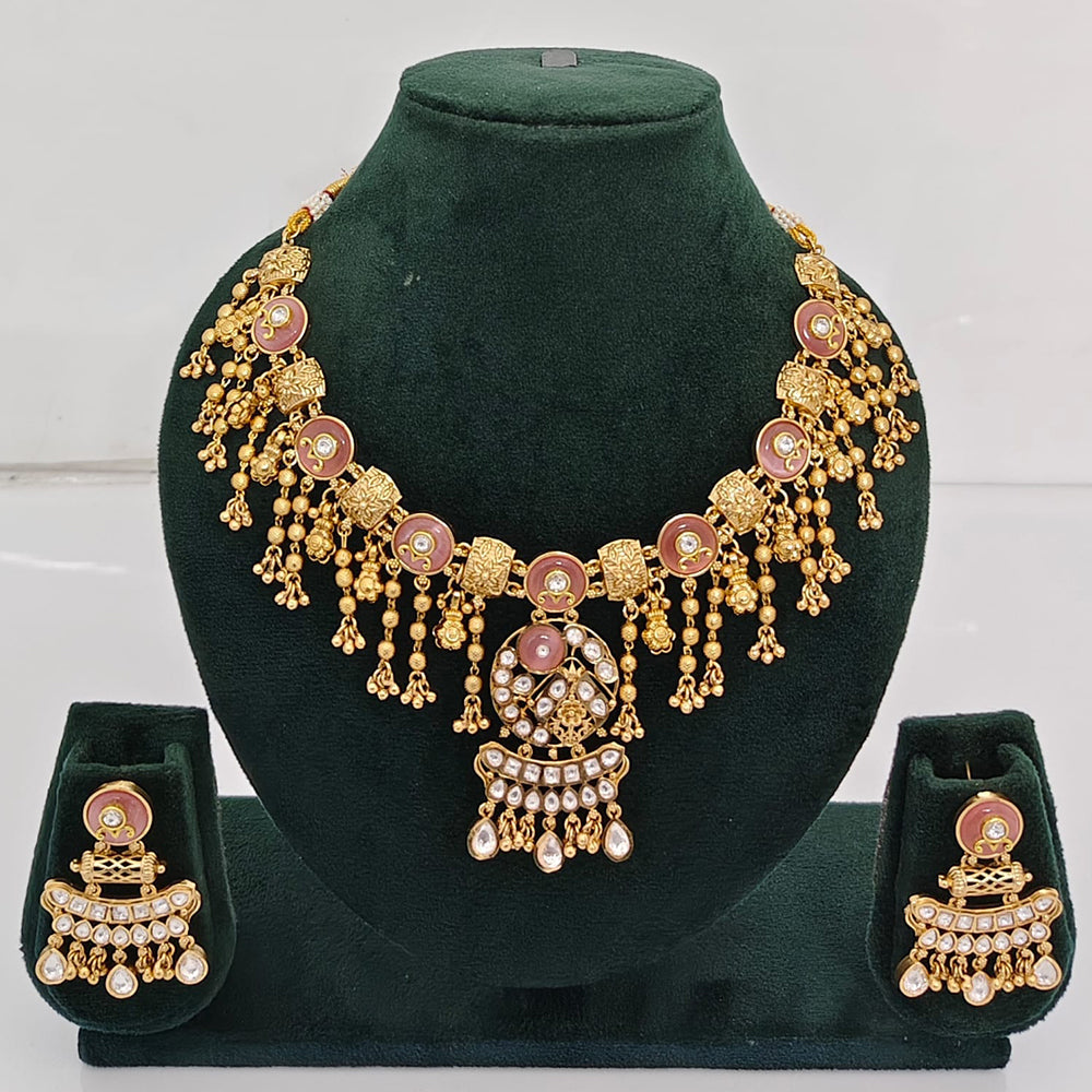 Rajwadi Collection Premium Quality Pota Stone And Pearl Necklace Set