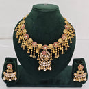 Rajwadi Collection Premium Quality Pota Stone And Pearl Necklace Set