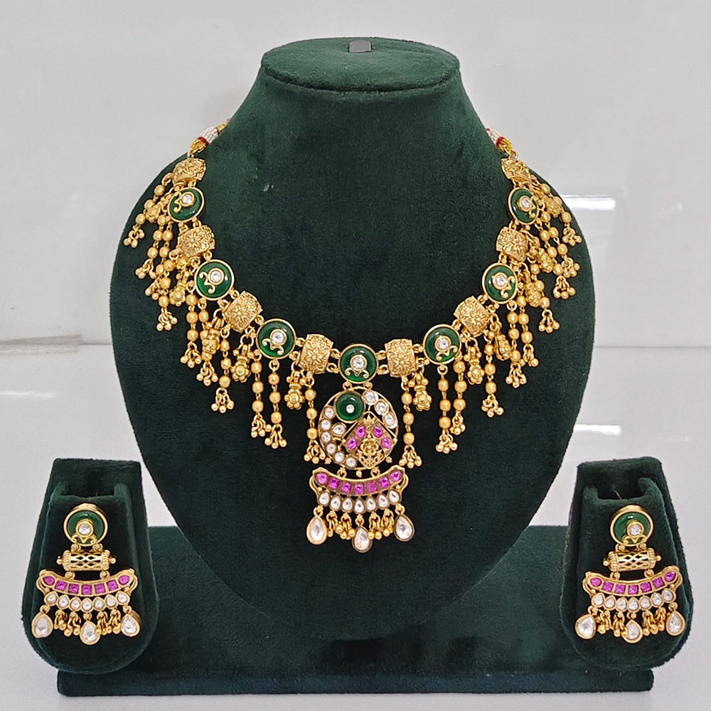 Rajwadi Collection Premium Quality Pota Stone And Pearl Necklace Set