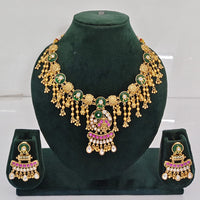 Rajwadi Collection Premium Quality Pota Stone And Pearl Necklace Set