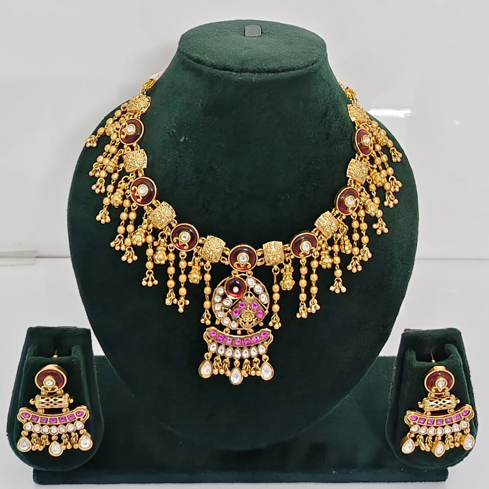 Rajwadi Collection Premium Quality Pota Stone And Pearl Necklace Set
