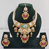 Rajwadi Collection Premium Quality Pota Stone And Pearl Meenakari Necklace Set