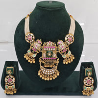 Rajwadi Collection Premium Quality Pota Stone And Pearl Necklace Set