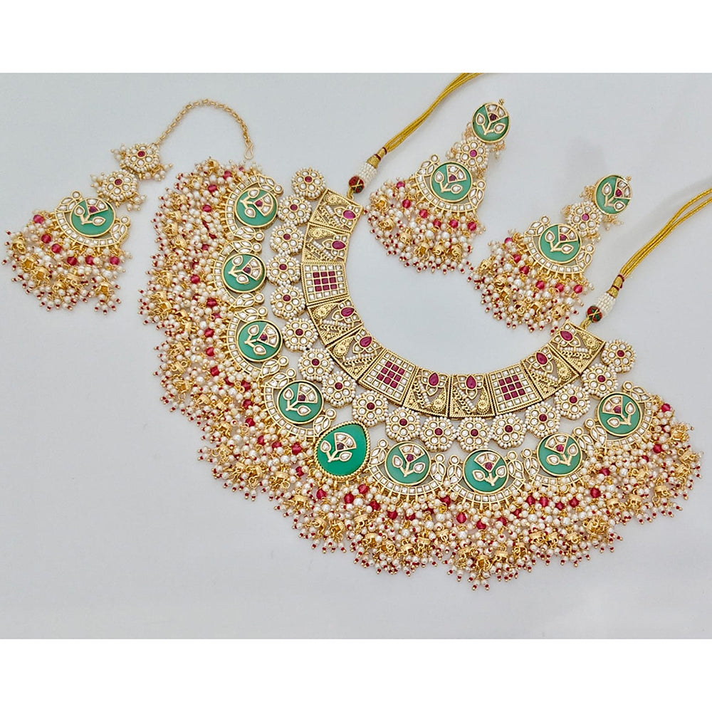 Rajwadi Collection Premium Quality Pota Stone And Pearl Necklace Set