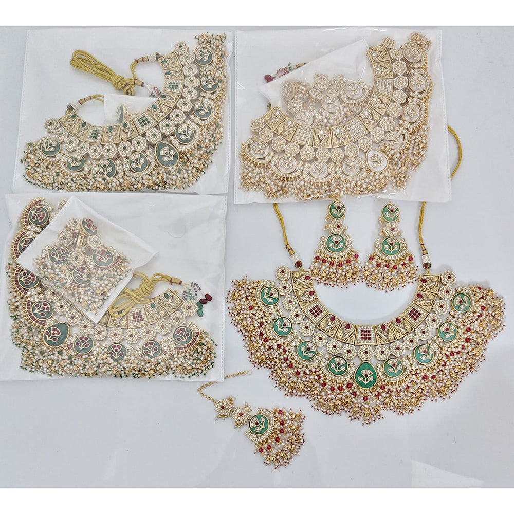 Rajwadi Collection Premium Quality Pota Stone And Pearl Necklace Set