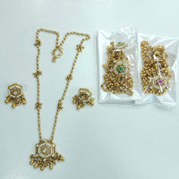 Rajwadi Collection Premium Quality Pota Stone And Pearl Long Necklace Set