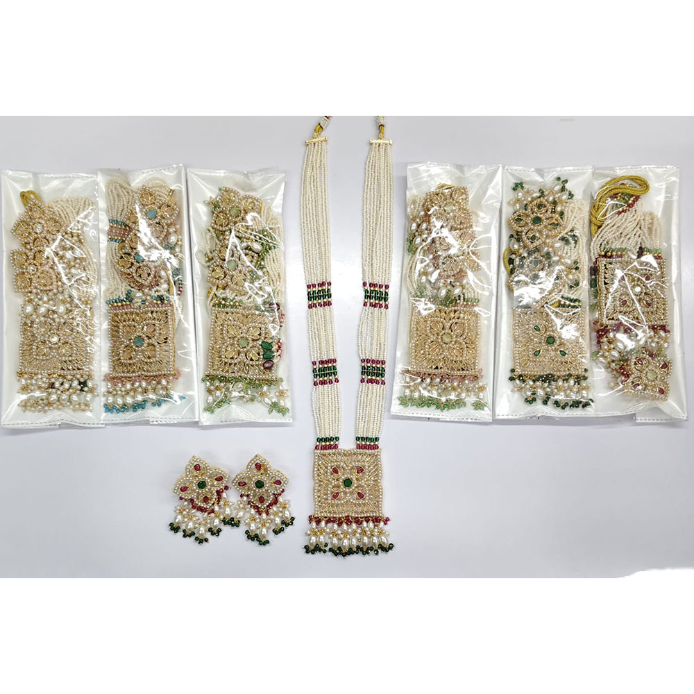 Rajwadi Collection Royal Crystal Stone Pearl And Beads Long Necklace Set