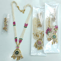 Rajwadi Collection Premium Quality Pota Stone And Pearl Long Necklace Set