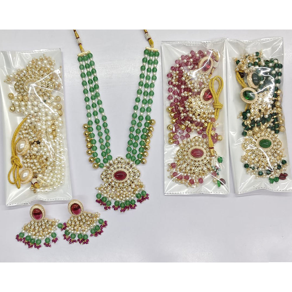 Rajwadi Collection Royal Pota Stone Pearl And Beads Meenakari Necklace Set