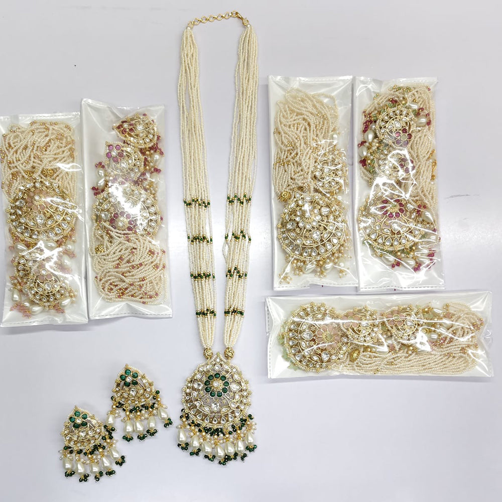 Rajwadi Collection Royal Pota Stone Pearl And Beads Long Necklace Set